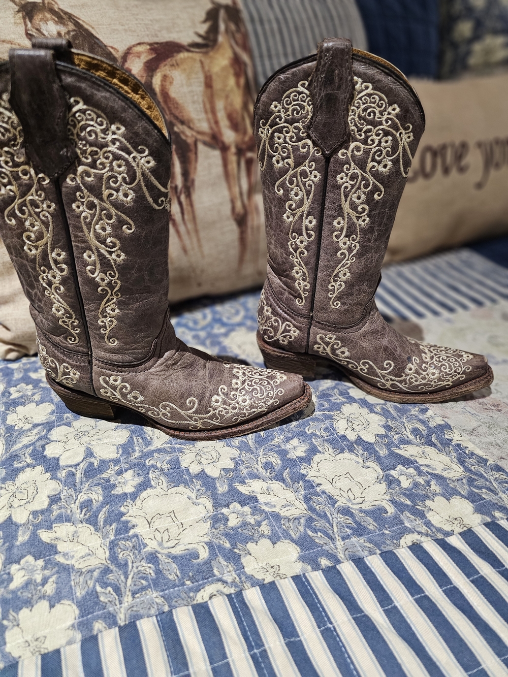 Corral Girls Youth Leather Embroidered Brown Western Cowgirl Boots - Picture 2 of 6